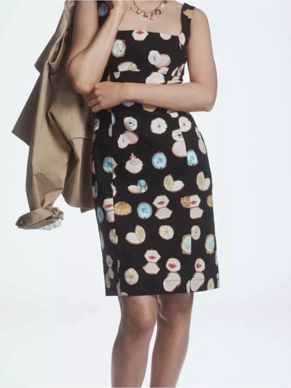 Maeve Black Mini Dress with Pastel Motif